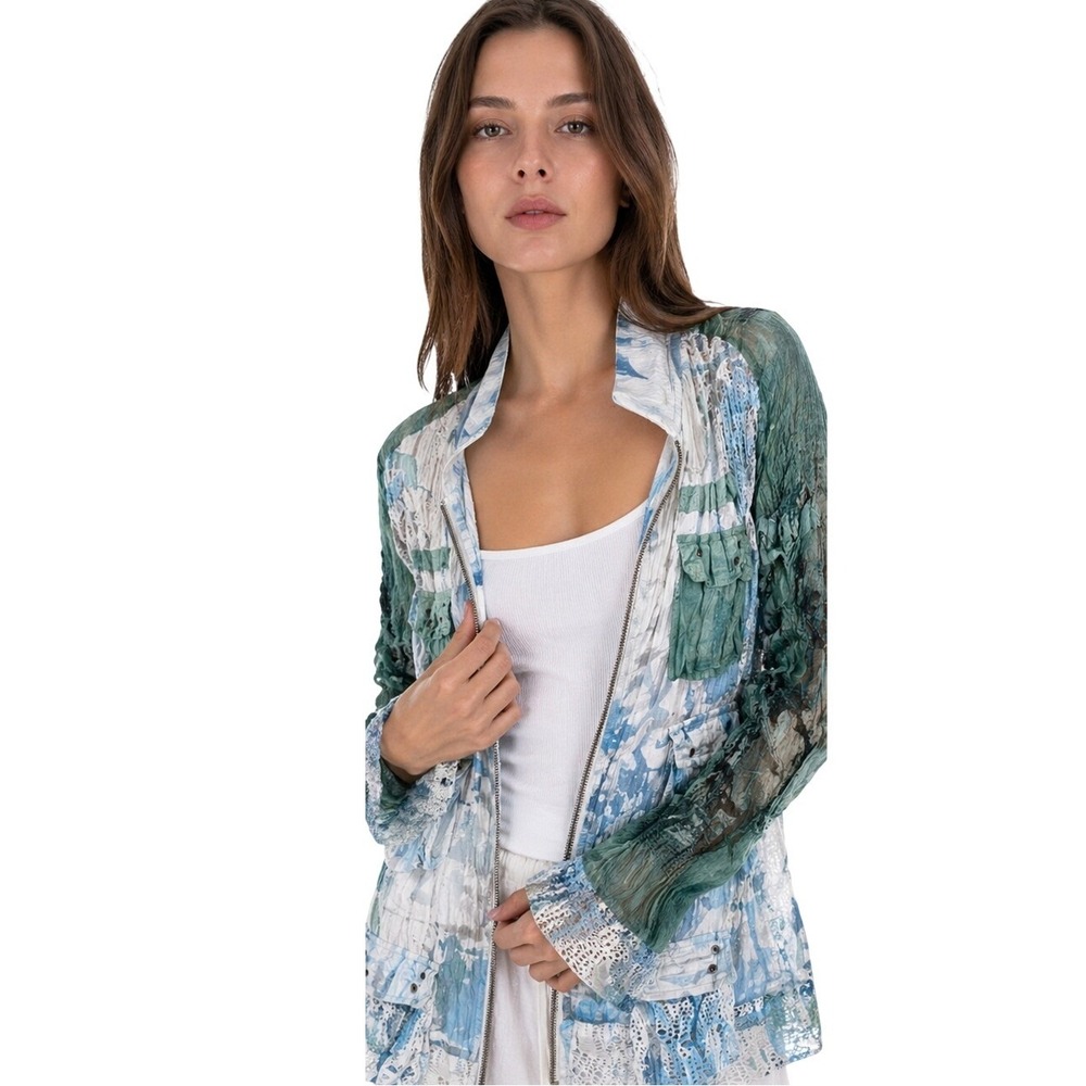RARE Patchington Y2K Sheer Lace Zip Jacket Top S Boho Vintage 2000s Chic